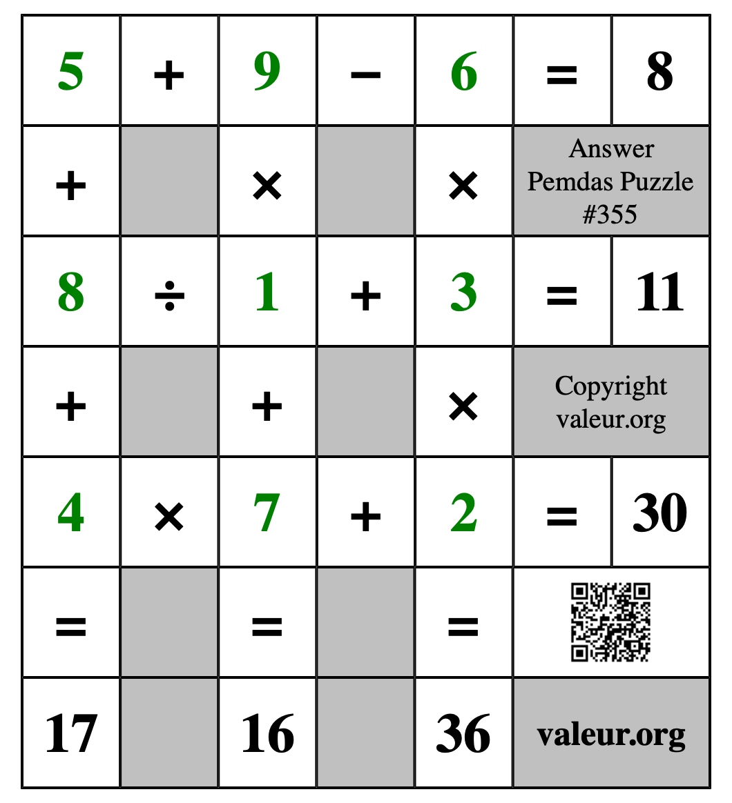 Solution to Pemdas Puzzle #355