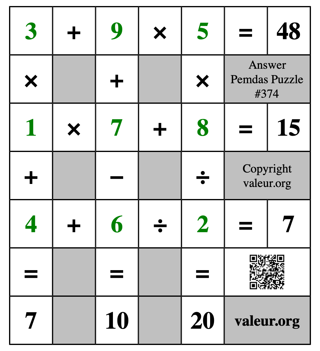 Solution to Pemdas Puzzle #374