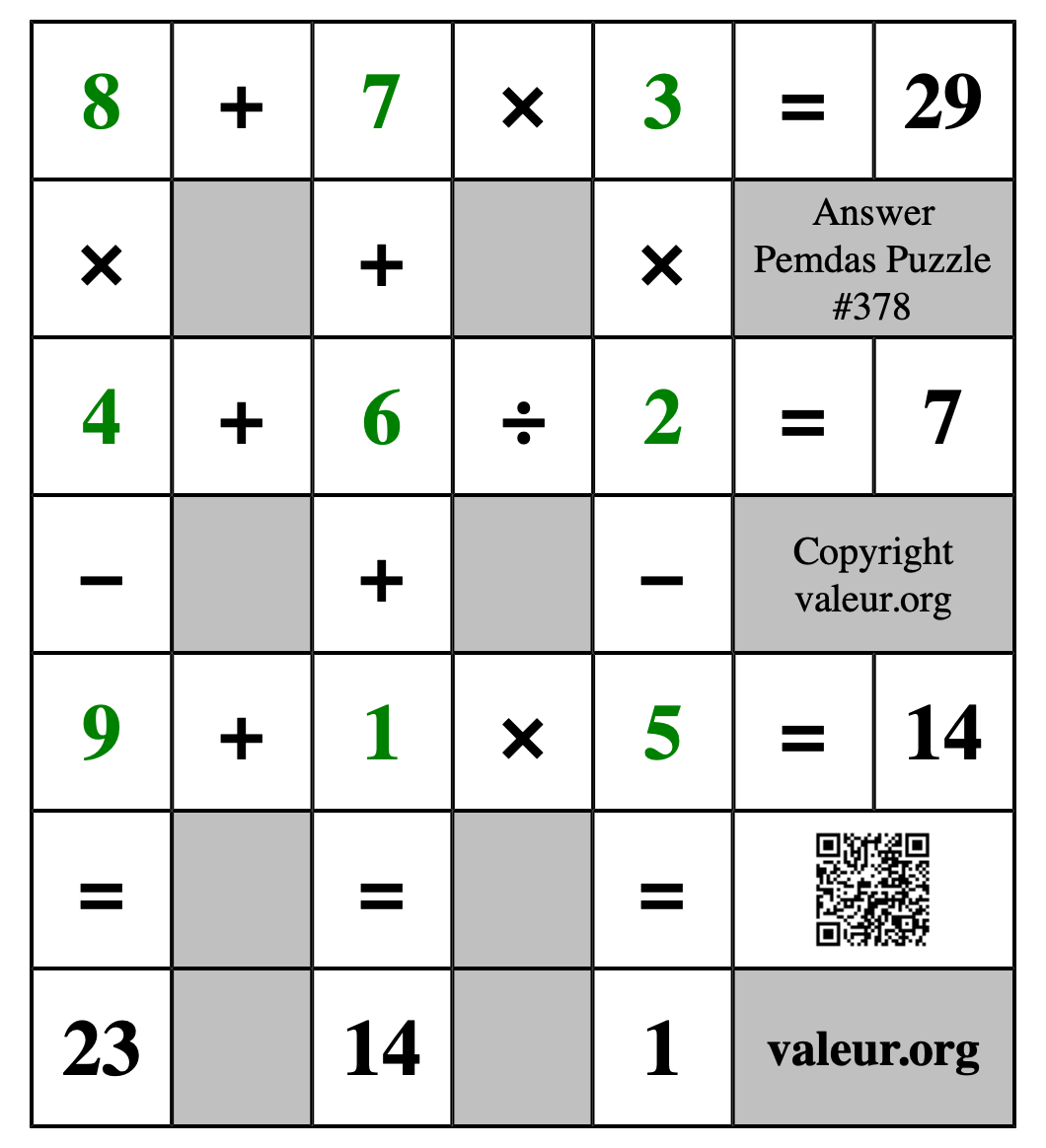 Solution to Pemdas Puzzle #378