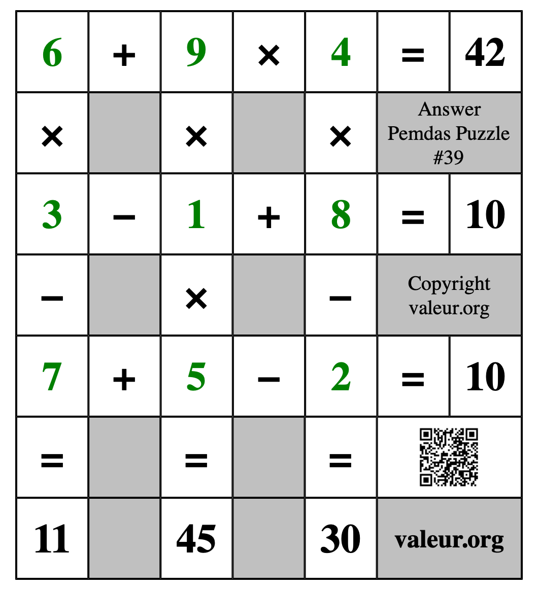 Solution to Pemdas Puzzle #39