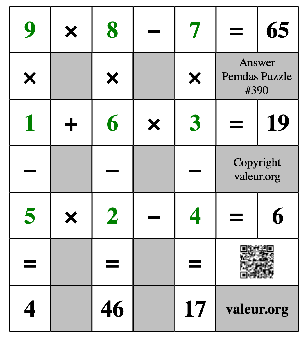 Solution to Pemdas Puzzle #390