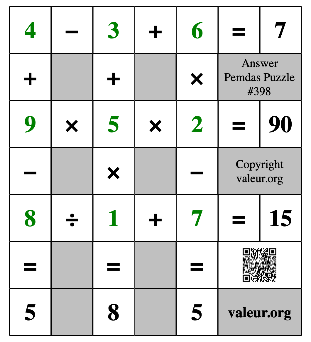 Solution to Pemdas Puzzle #398
