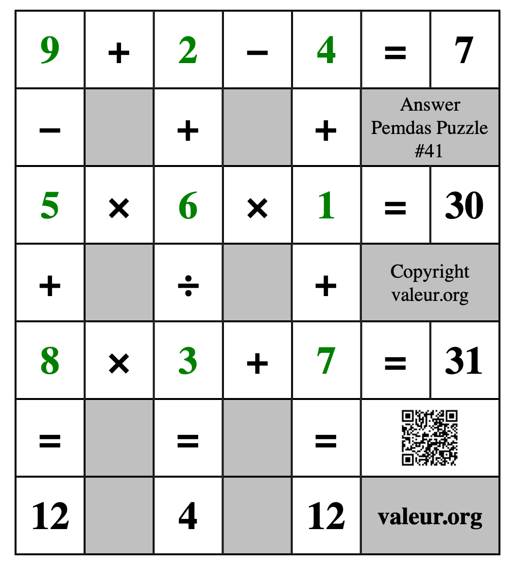 Solution to Pemdas Puzzle #41