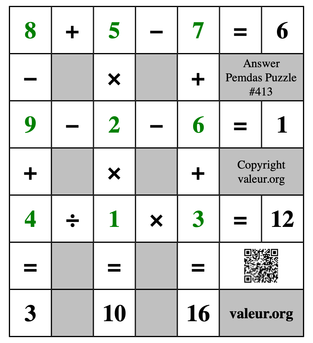 Solution to Pemdas Puzzle #413