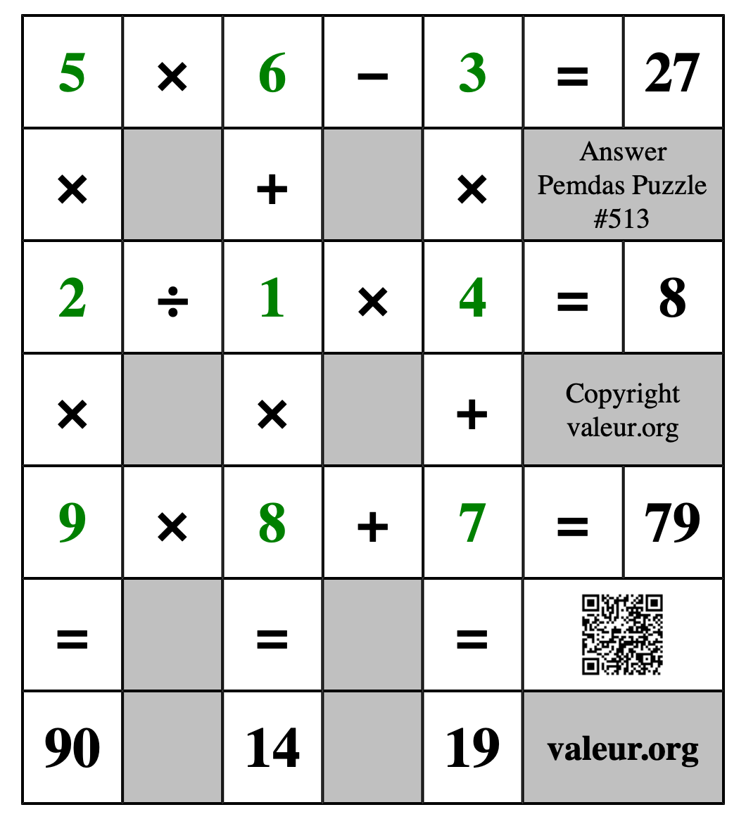 Solution to Pemdas Puzzle #513