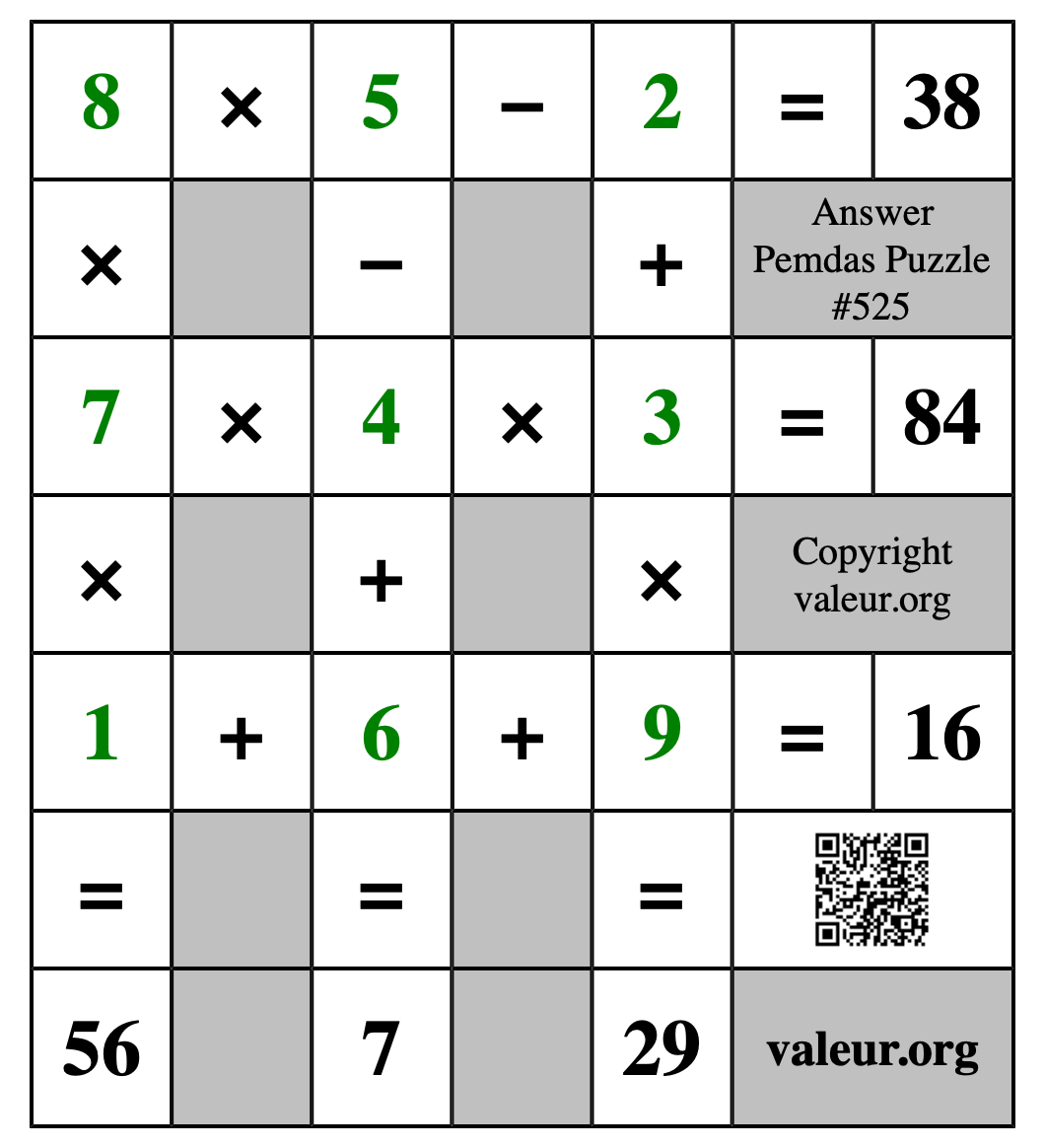 Solution to Pemdas Puzzle #525