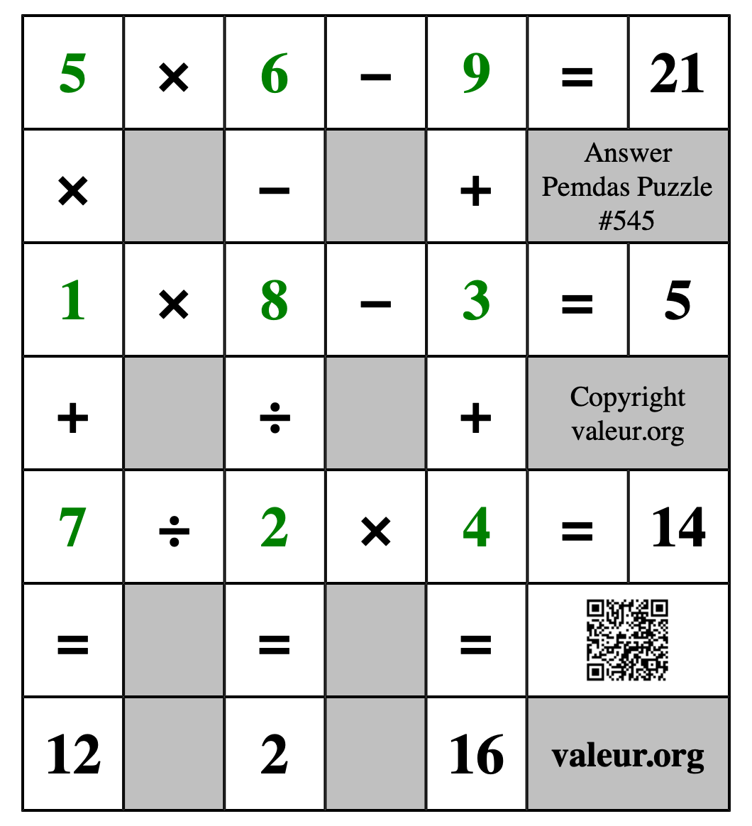 Solution to Pemdas Puzzle #545