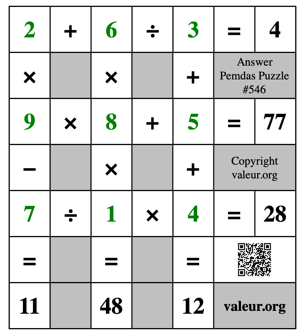 Solution to Pemdas Puzzle #546