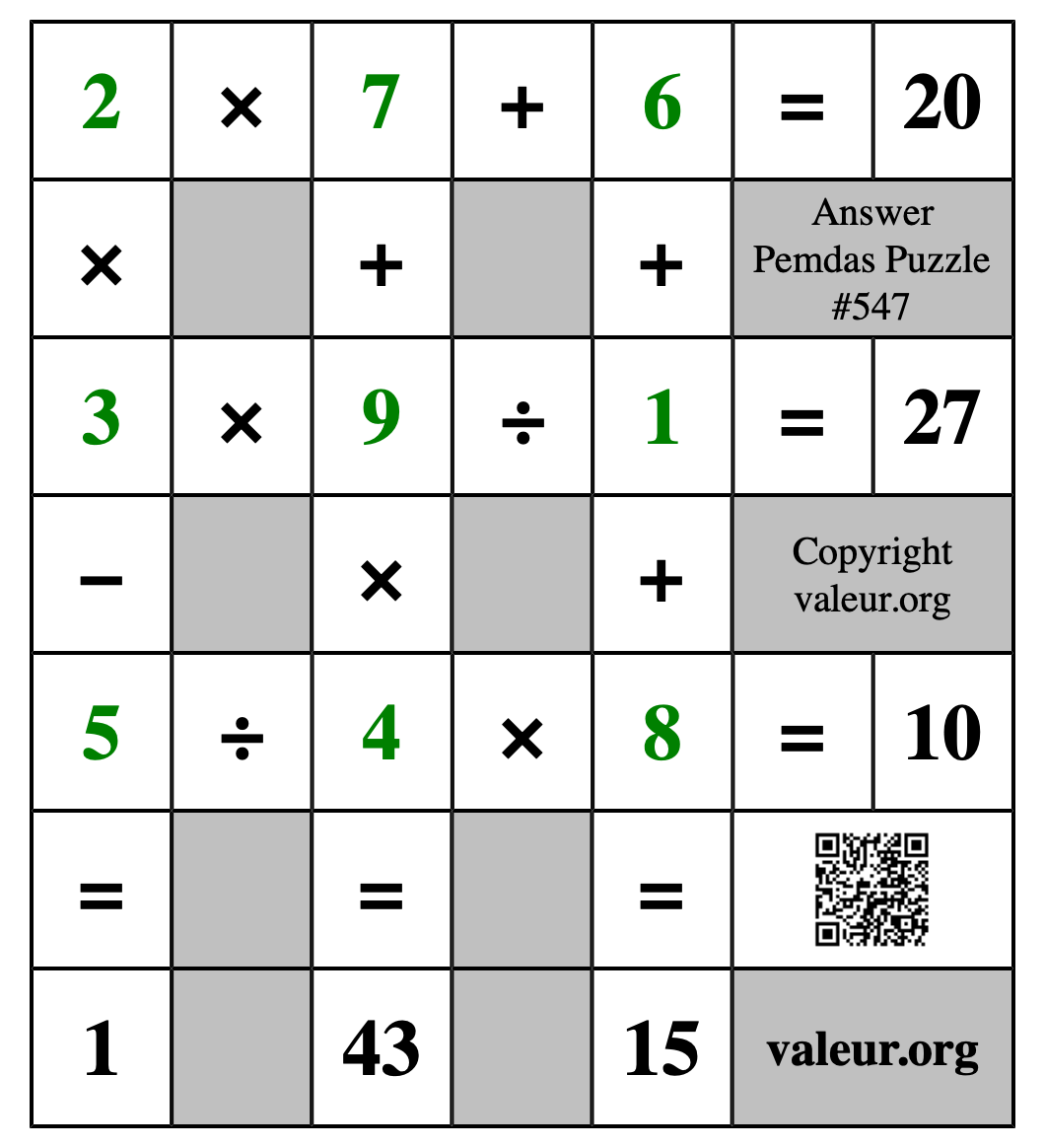 Solution to Pemdas Puzzle #547