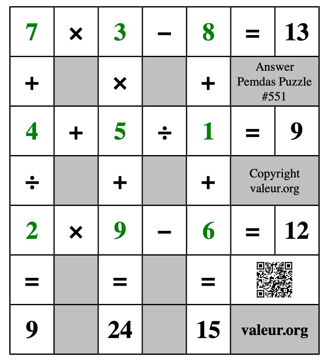 Solution to Pemdas Puzzle #551