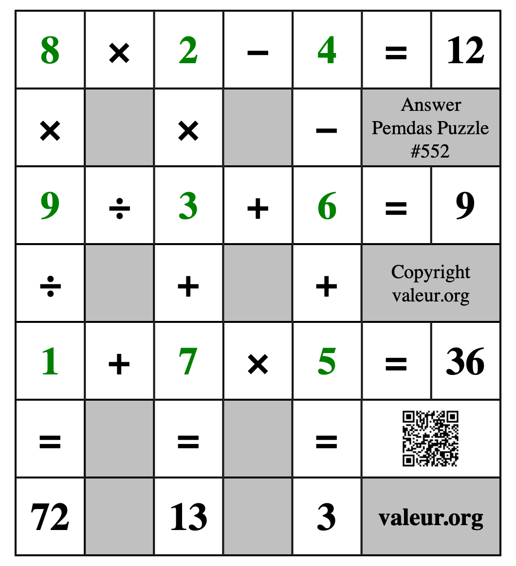 Solution to Pemdas Puzzle #552