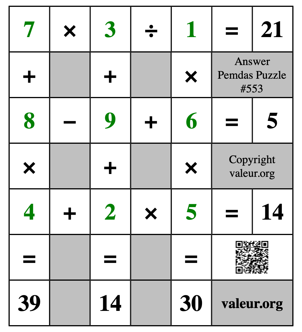 Solution to Pemdas Puzzle #553