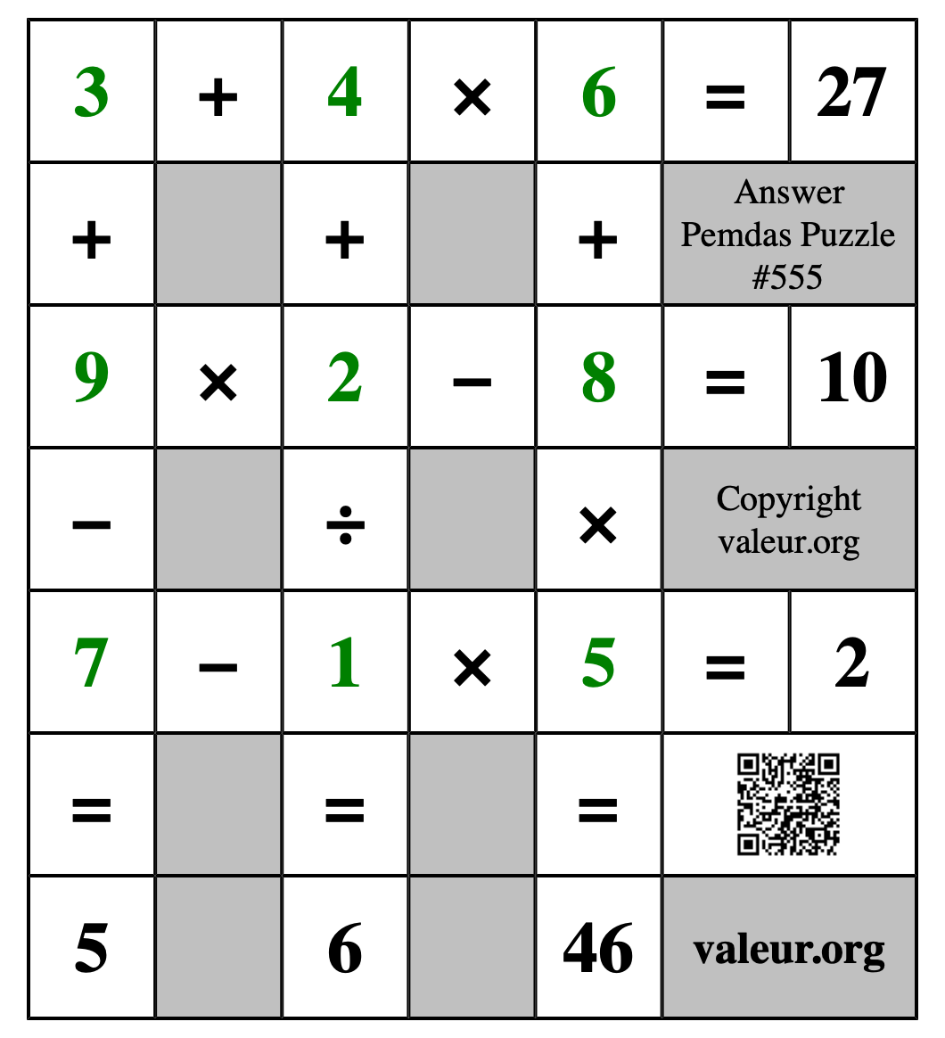 Solution to Pemdas Puzzle #555