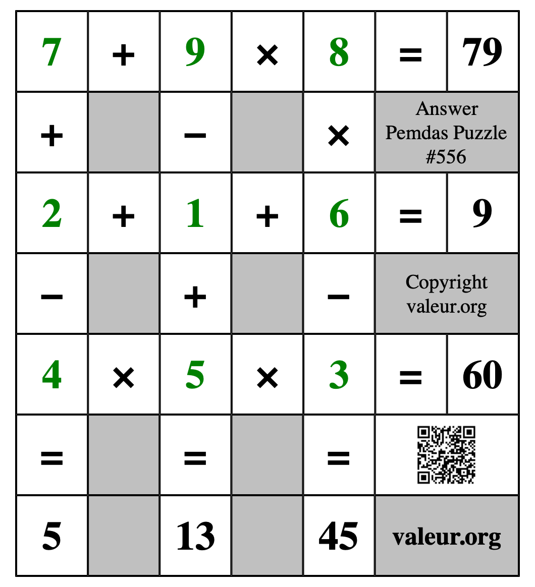 Solution to Pemdas Puzzle #556