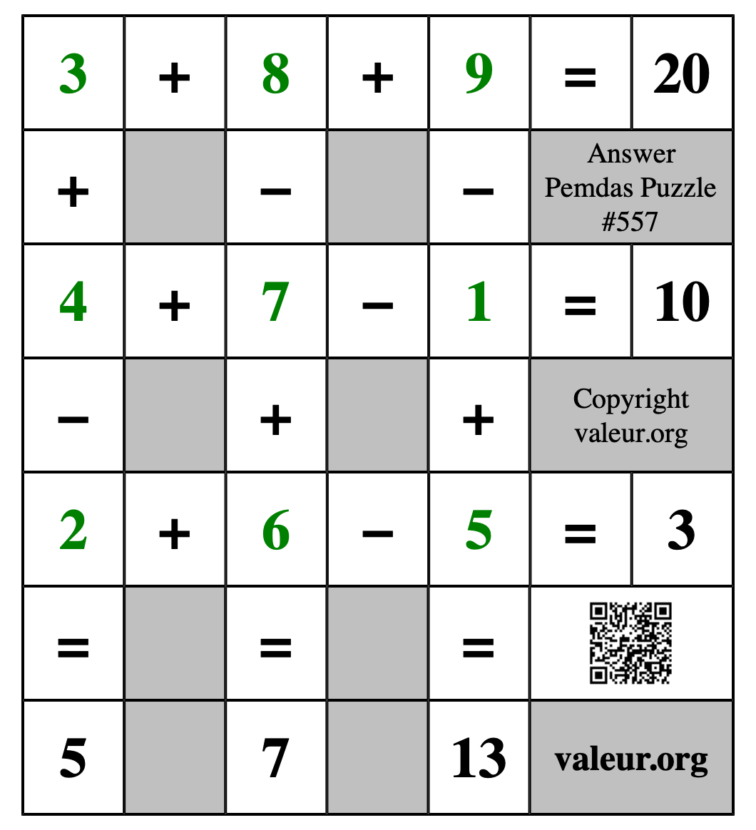 Solution to Pemdas Puzzle #557