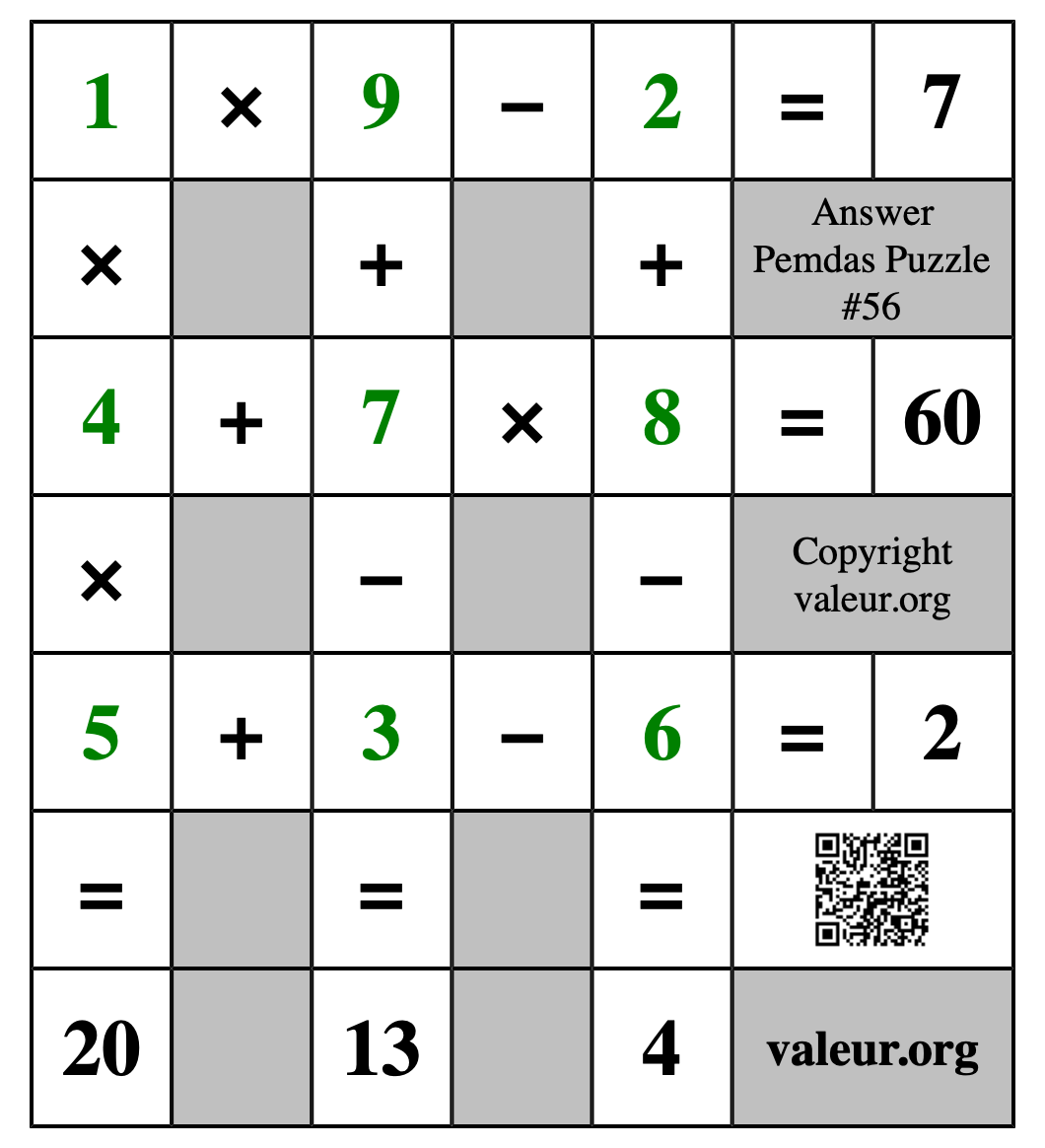 Solution to Pemdas Puzzle #56