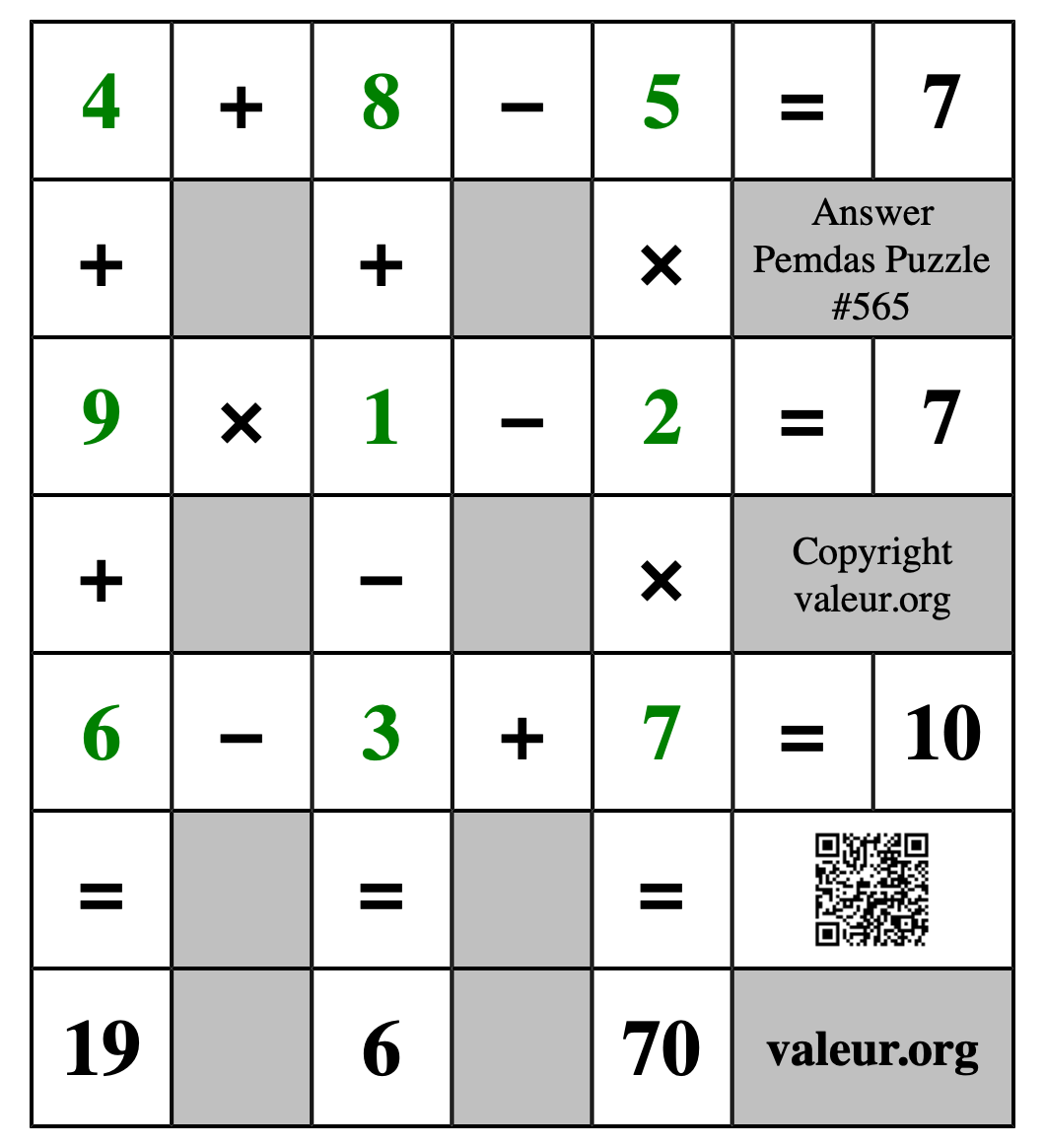 Solution to Pemdas Puzzle #565