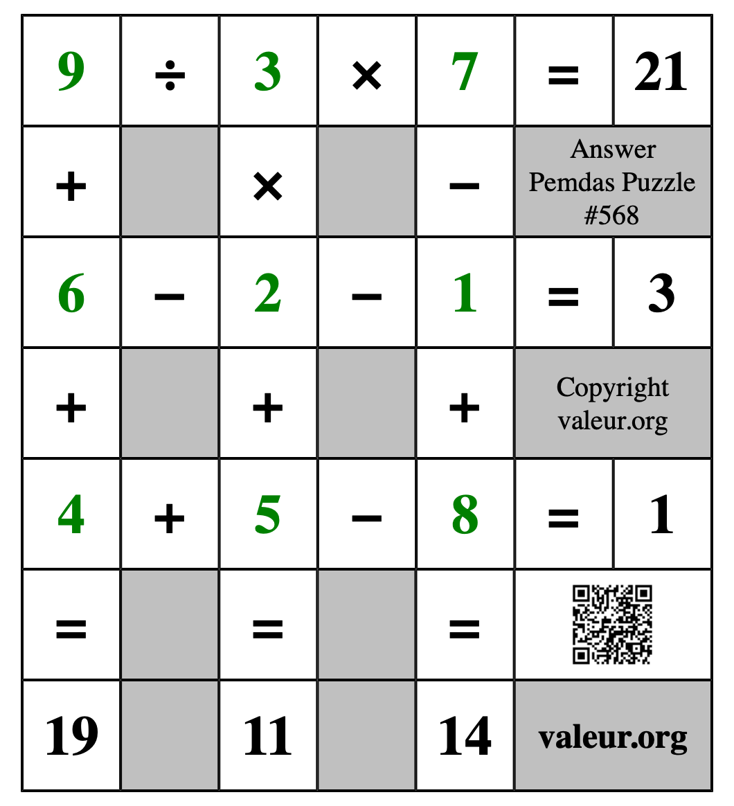Solution to Pemdas Puzzle #568