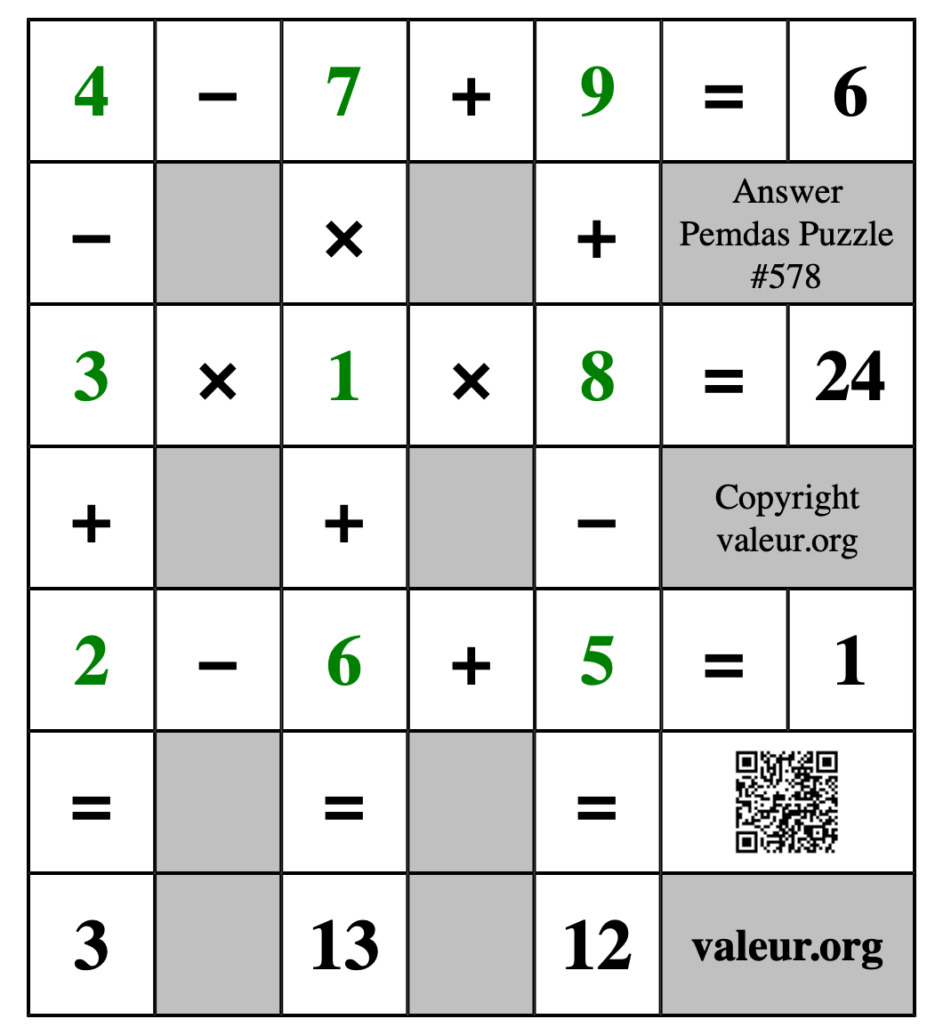 Solution to Pemdas Puzzle #578