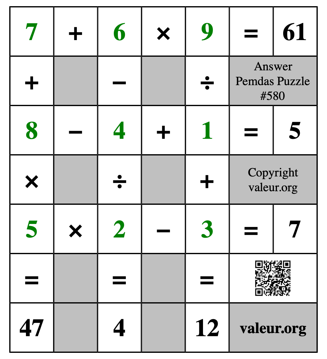 Solution to Pemdas Puzzle #580