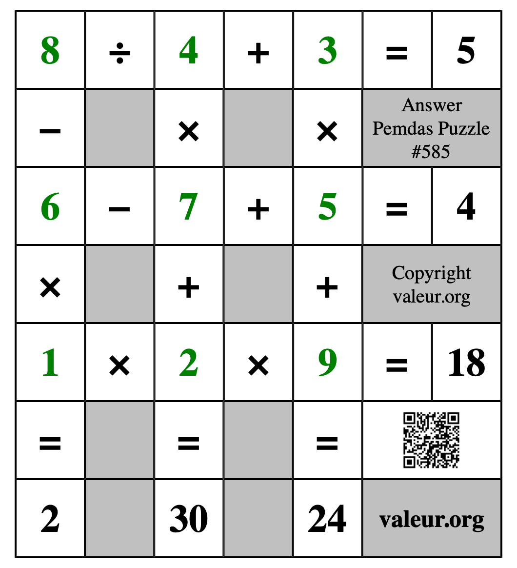 Solution to Pemdas Puzzle #585