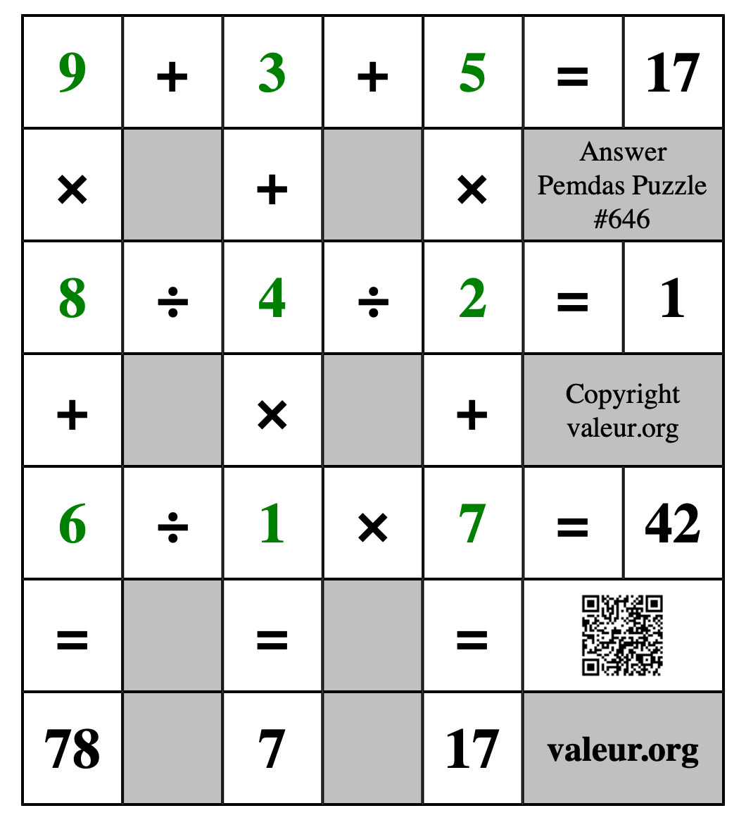 Solution to Pemdas Puzzle #646