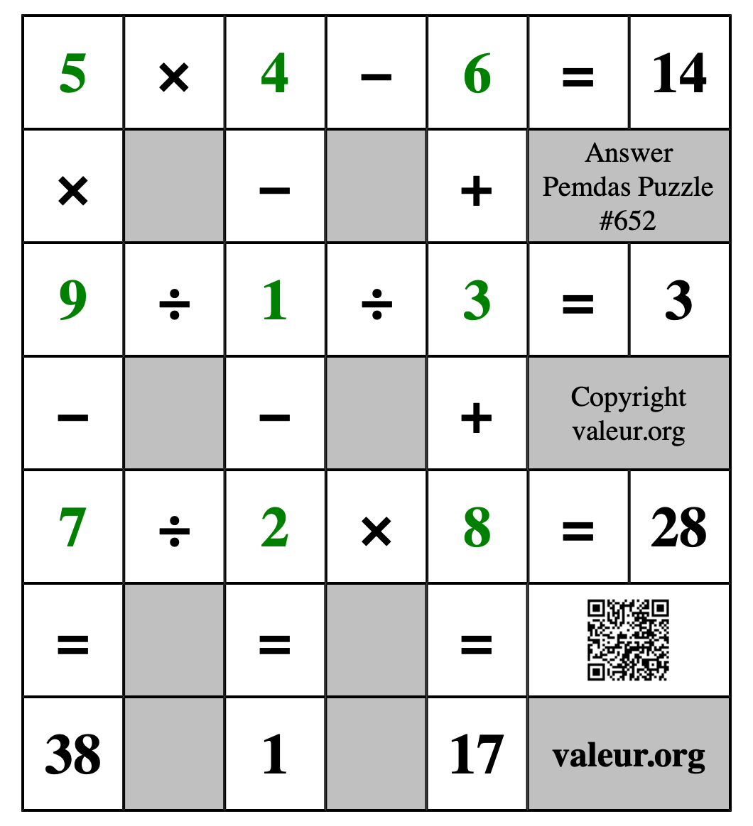 Solution to Pemdas Puzzle #652
