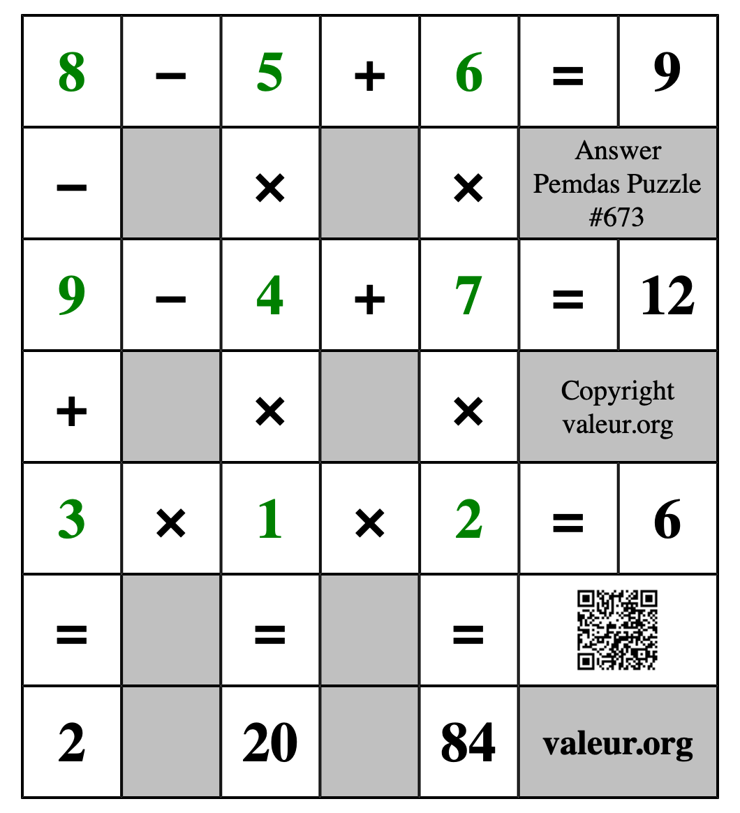 Solution to Pemdas Puzzle #673