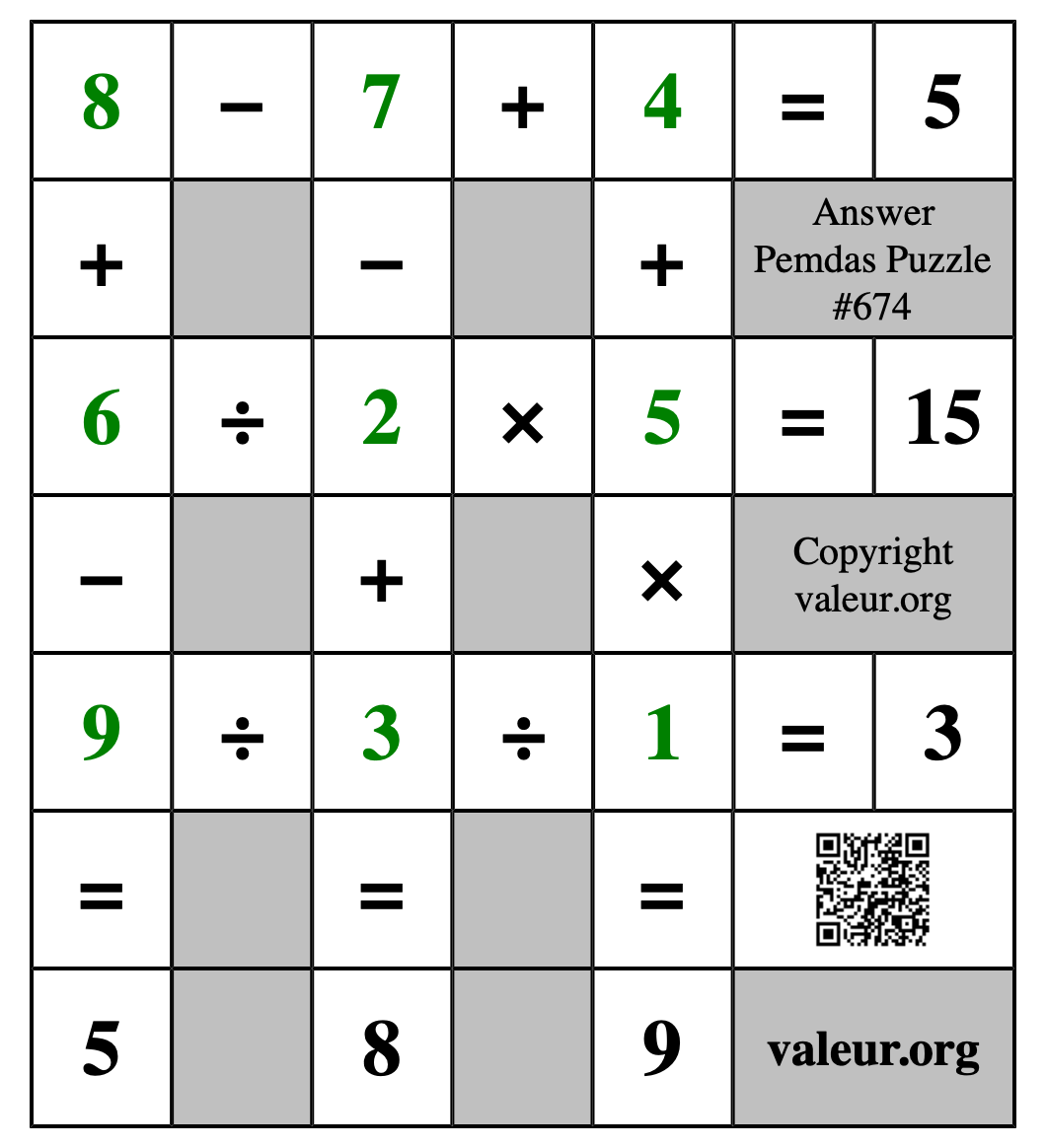 Solution to Pemdas Puzzle #674