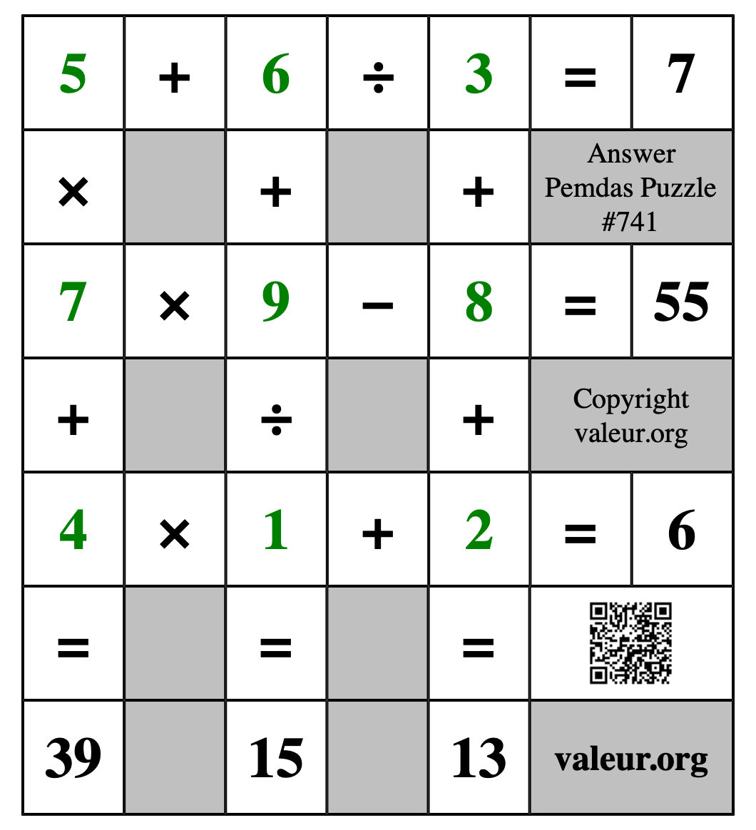 Solution to Pemdas Puzzle #741