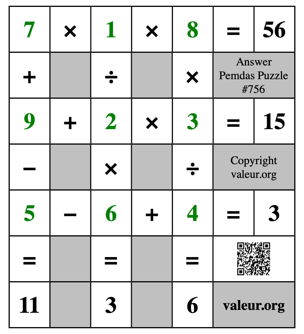 Solution to Pemdas Puzzle #756