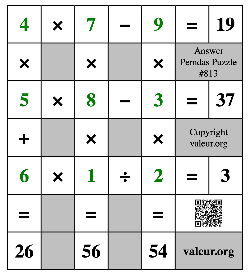 Solution to Pemdas Puzzle #813