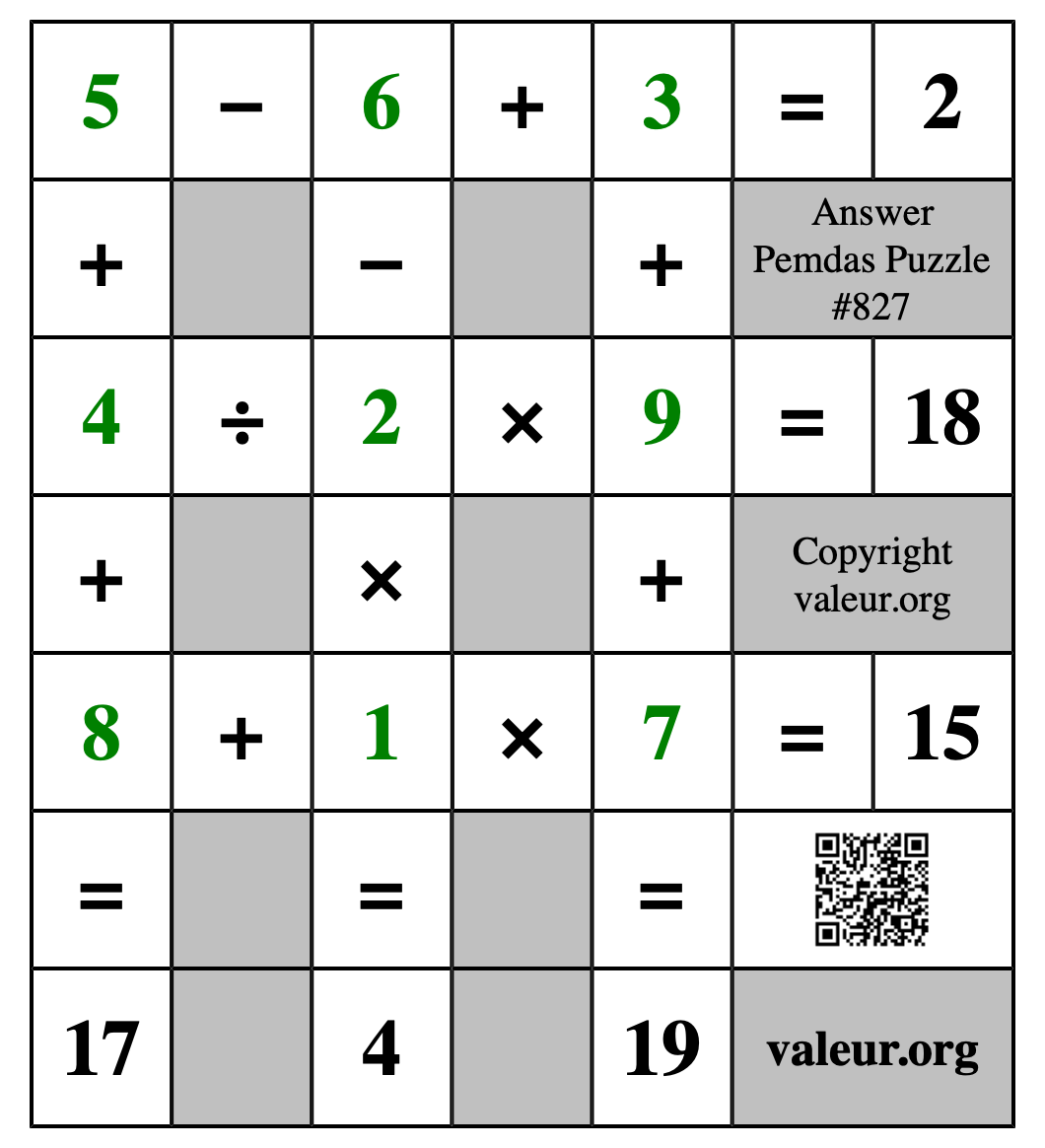 Solution to Pemdas Puzzle #827