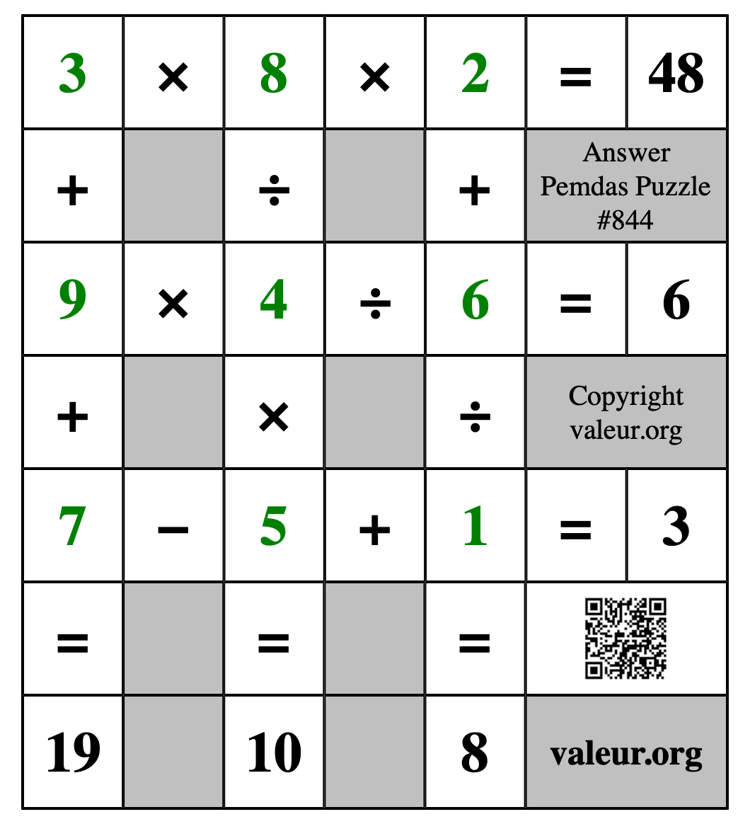 Solution to Pemdas Puzzle #844
