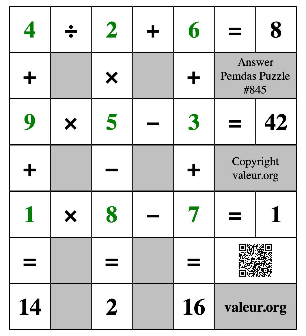 Solution to Pemdas Puzzle #845