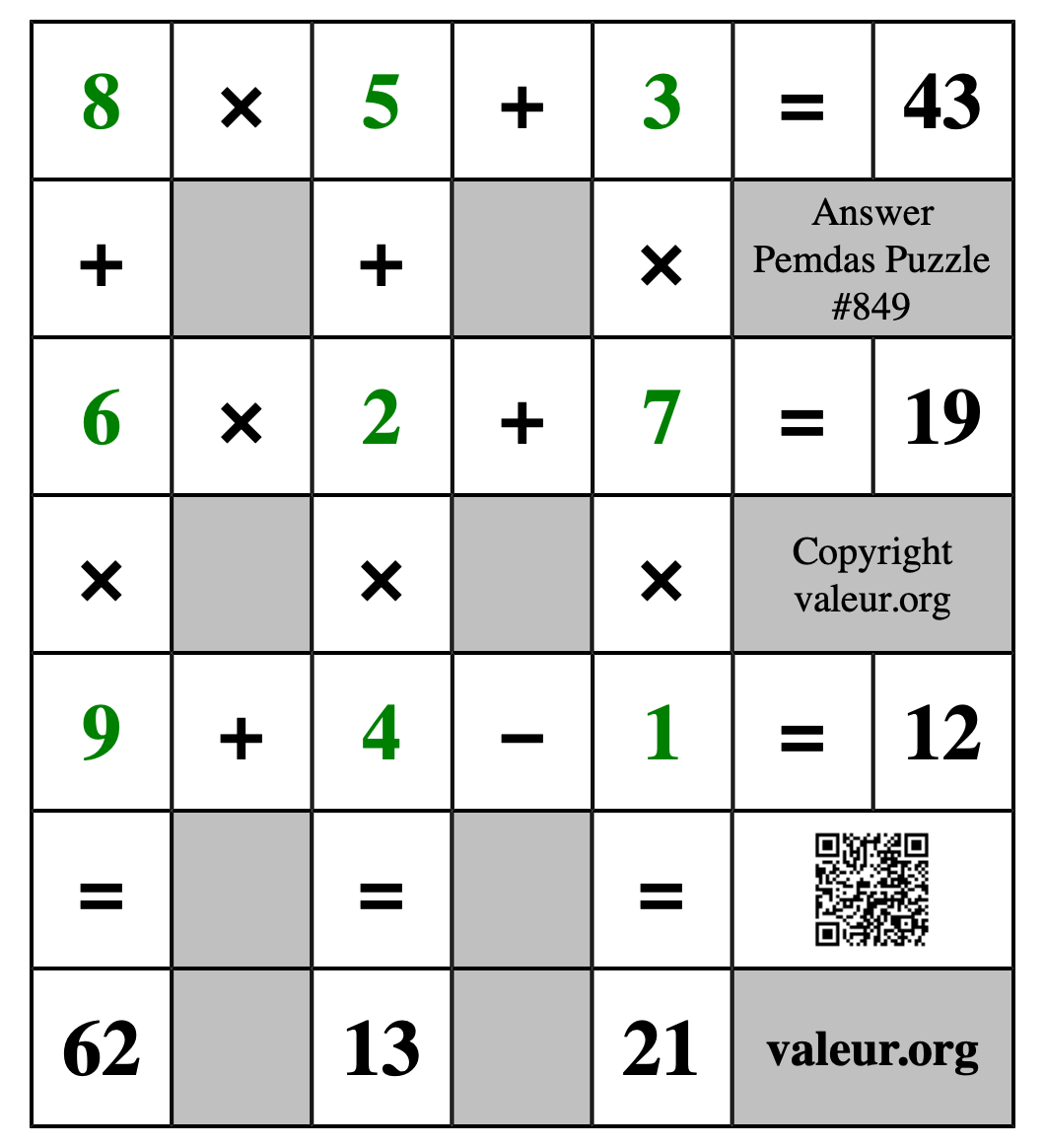 Solution to Pemdas Puzzle #849
