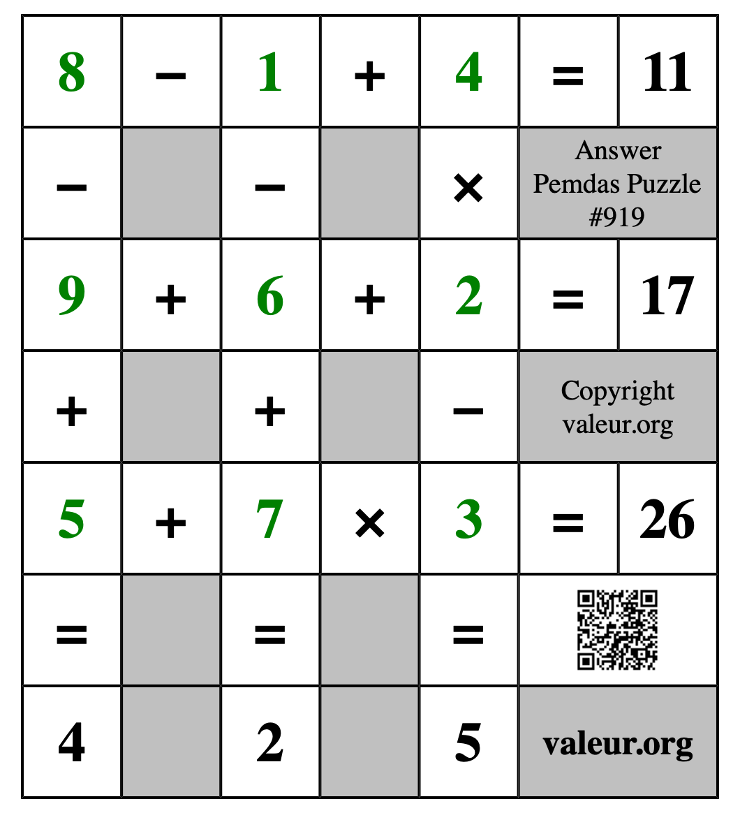 Solution to Pemdas Puzzle #919