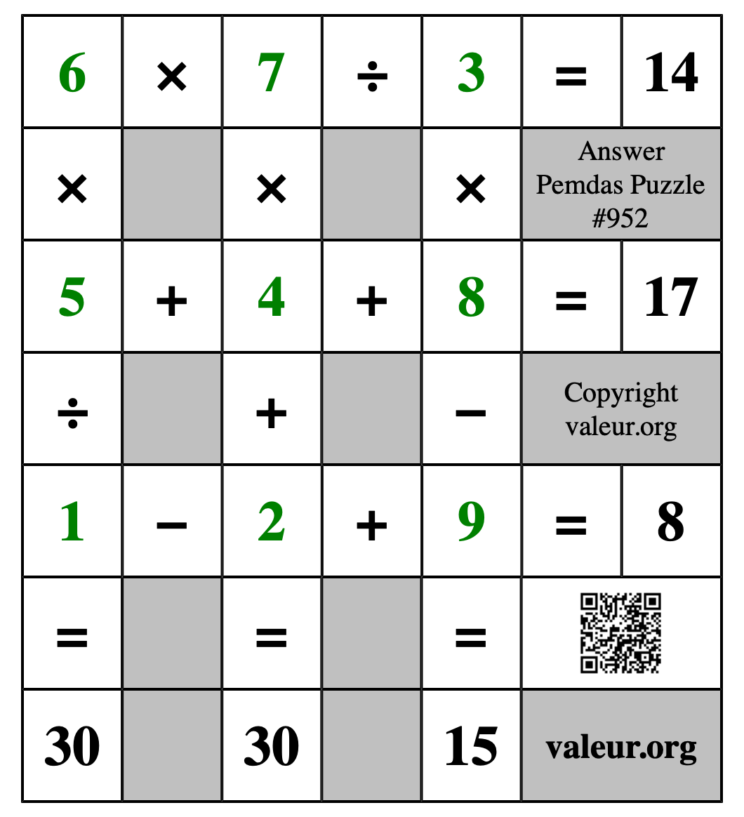 Solution to Pemdas Puzzle #952