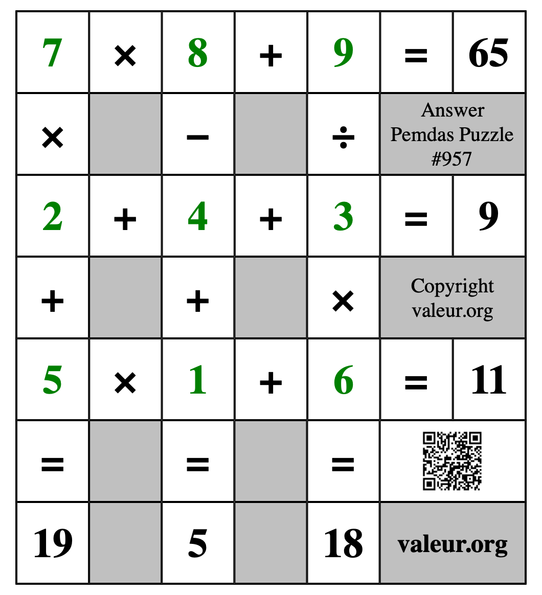 Solution to Pemdas Puzzle #957