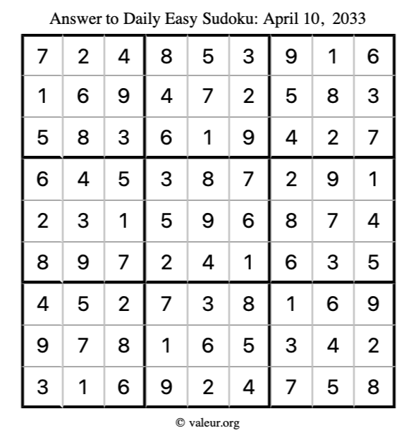 Answer to easy sudoku April 10, 2033
