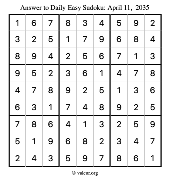 Answer to easy sudoku April 11, 2035