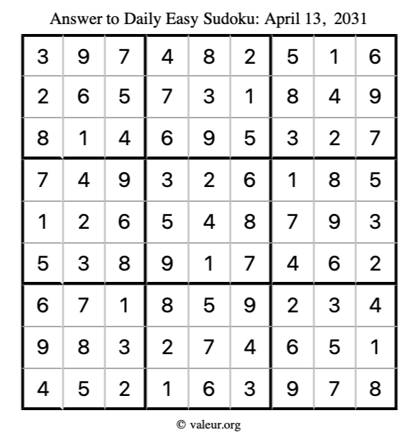 Answer to easy sudoku April 13, 2031