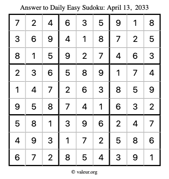 Answer to easy sudoku April 13, 2033