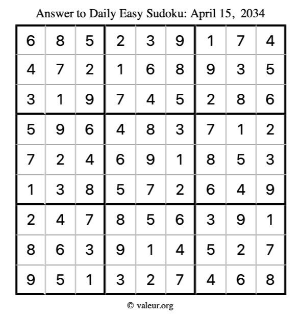 Answer to easy sudoku April 15, 2034