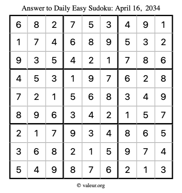 Answer to easy sudoku April 16, 2034