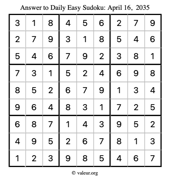 Answer to easy sudoku April 16, 2035