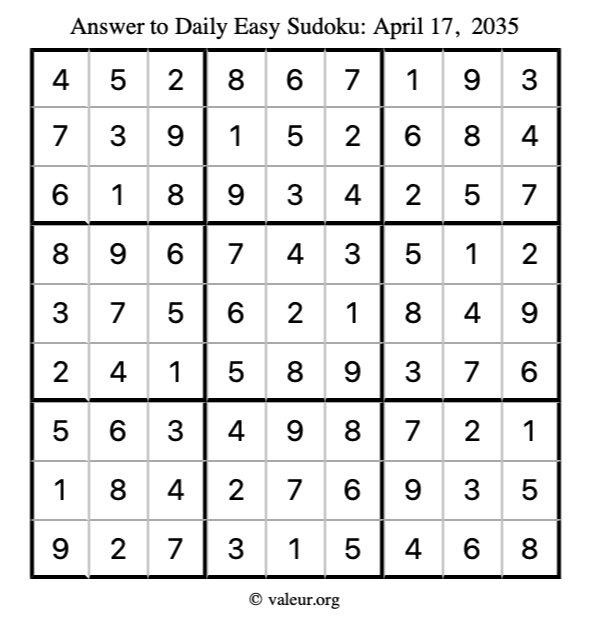 Answer to easy sudoku April 17, 2035
