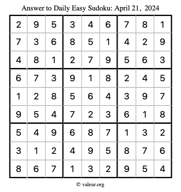 Answer to easy sudoku April 21, 2024