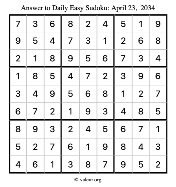 Answer to easy sudoku April 23, 2034