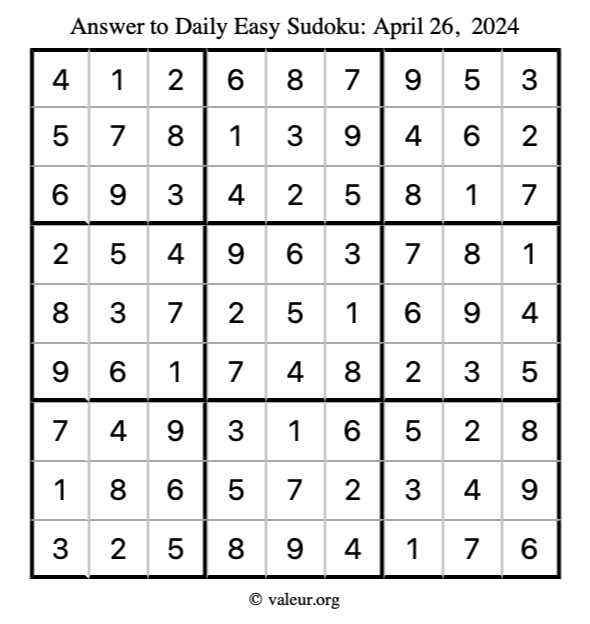 Answer to easy sudoku April 26, 2024